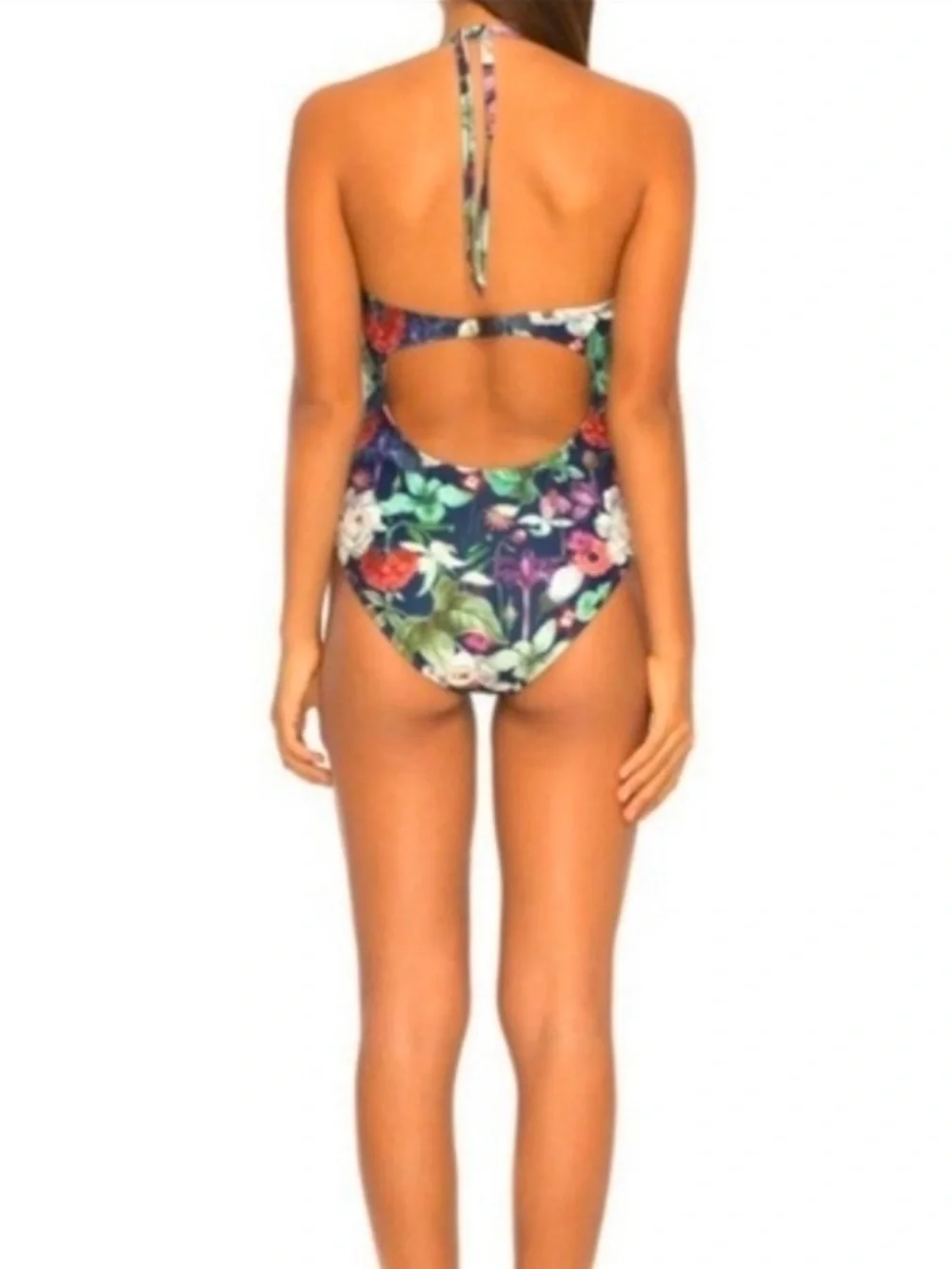 Motel Rocks x UO Sunny Day Navy Botanical Floral Plunge One Piece Swimsuit S New - Picture 13 of 16